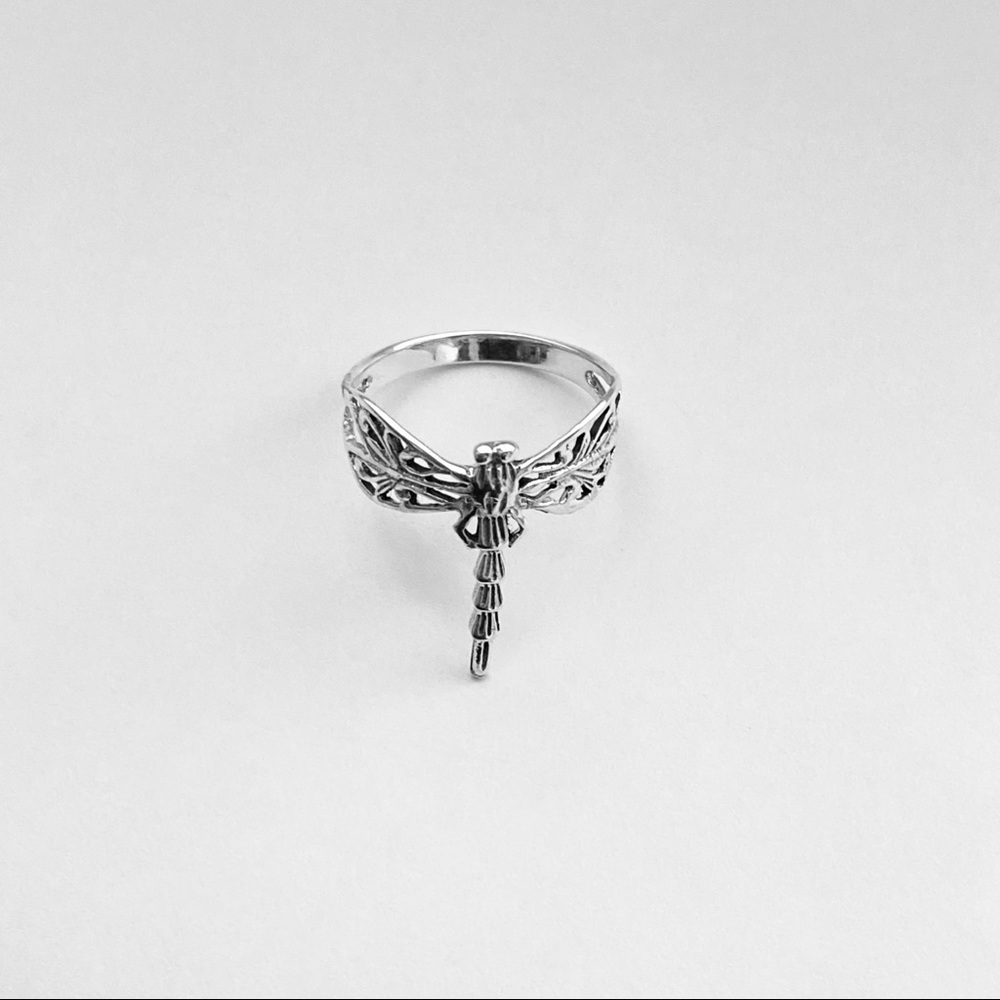 Sterling Silver Thin Dragonfly Ring, Boho Ring - image 3